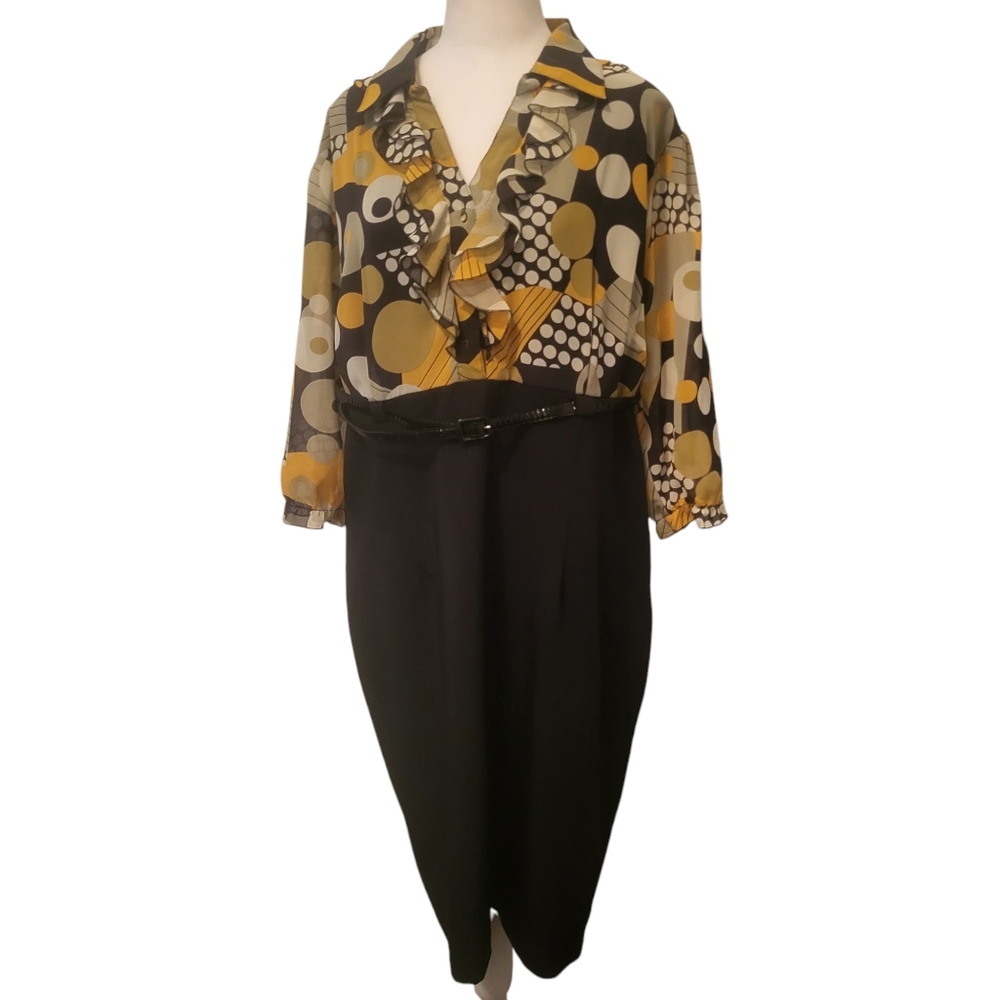 Vior Vior Plus Geometric Dress Black/Yellow sz 18W